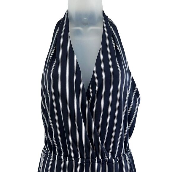 SuperFoxx Striped Navy White Halter Jumpsuit Women's Size XS Stretchy - Picture 14 of 16